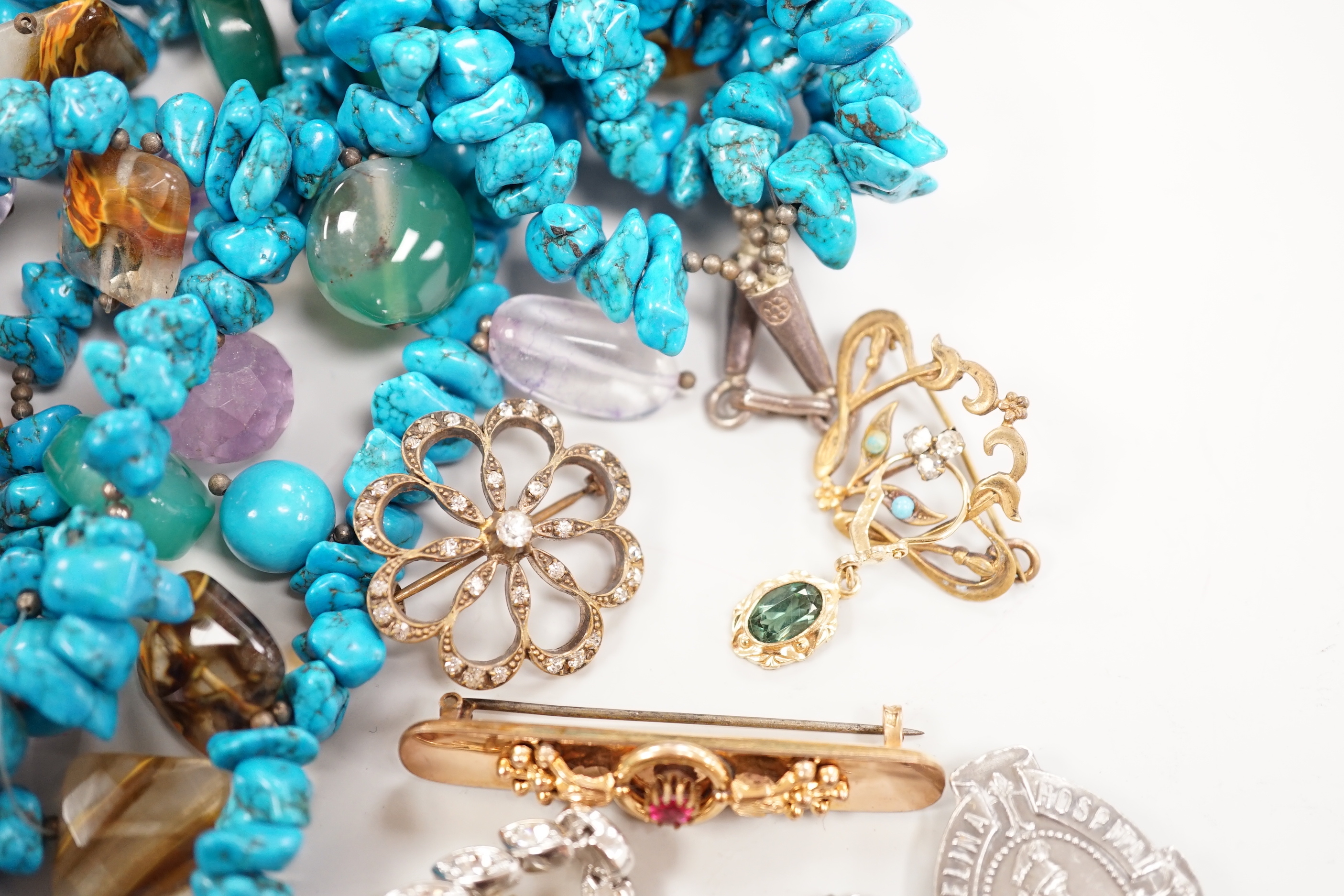 Assorted costume and other jewellery including antique buckle, paste jewellery, silver medallion etc.